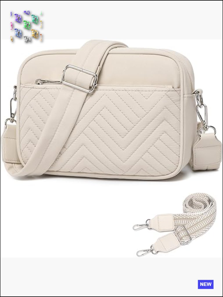 Quilted Puffer Crossbody Bag With Adjustable Guitar Strap Lightweight Nylon